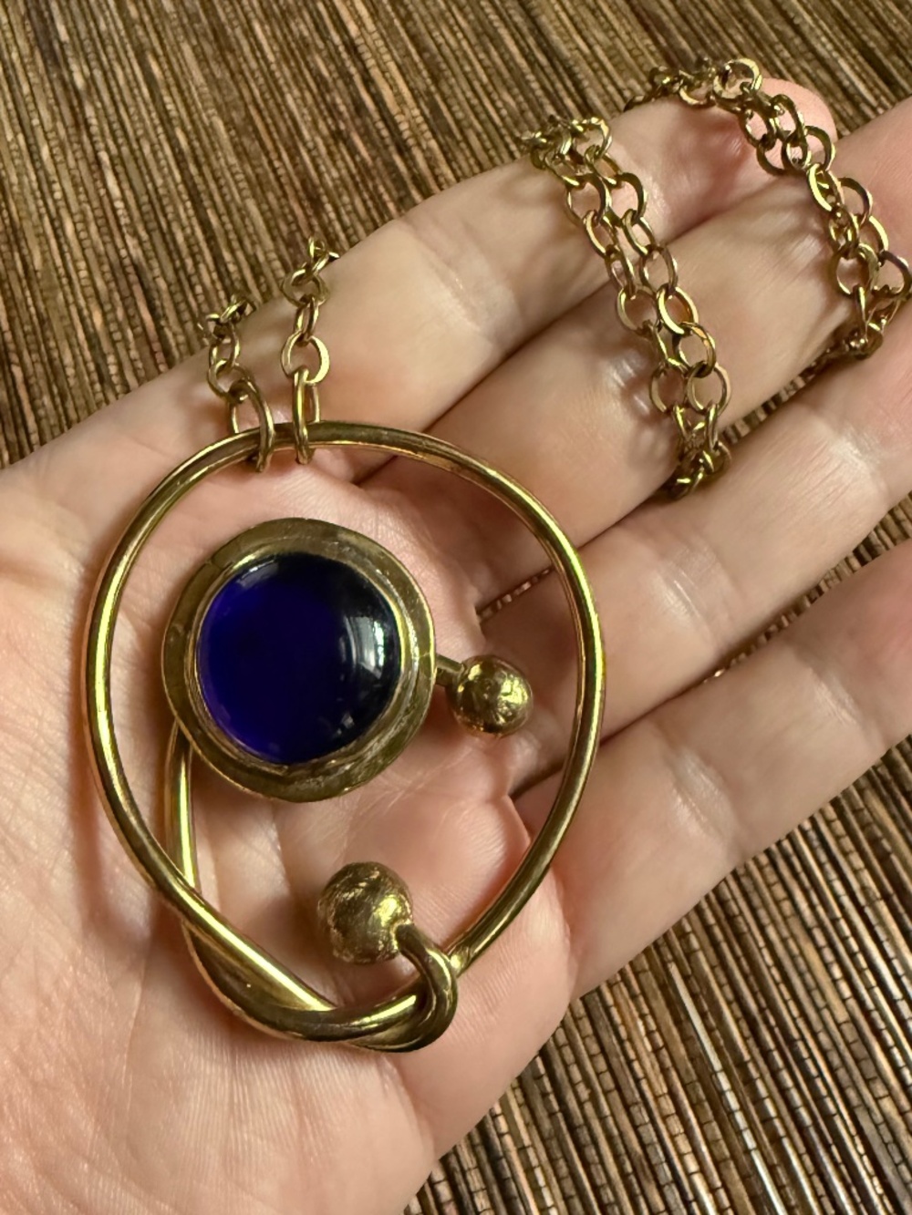 Rafael Canada Eye Necklace Brass Glass Brutalist Modernist Mid Century Alfandary